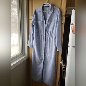 George Blue & White Striped Cotton Long Dress